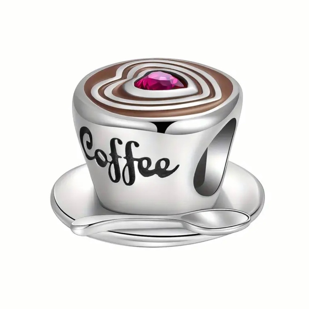 925 Espresso Charm with Pink Heart-NWT